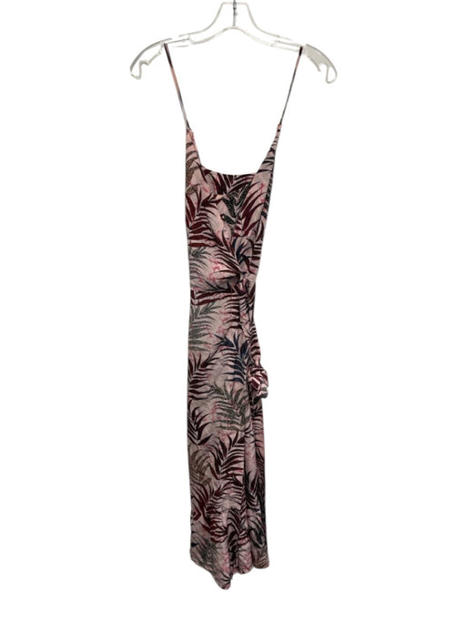 Sandro Size 1 Pink, Blue, Red Silk Spaghetti Strap Leaves Wrap Midi Dress Pink, Blue, Red / 1