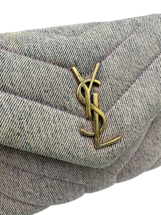 Saint Laurent Purple Cotton Denim Gold hardware Chevron Logo Crossbody Strap Bag Purple / Small