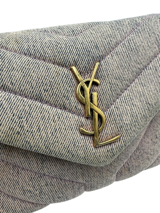 Saint Laurent Purple Cotton Denim Gold hardware Chevron Logo Crossbody Strap Bag Purple / Small
