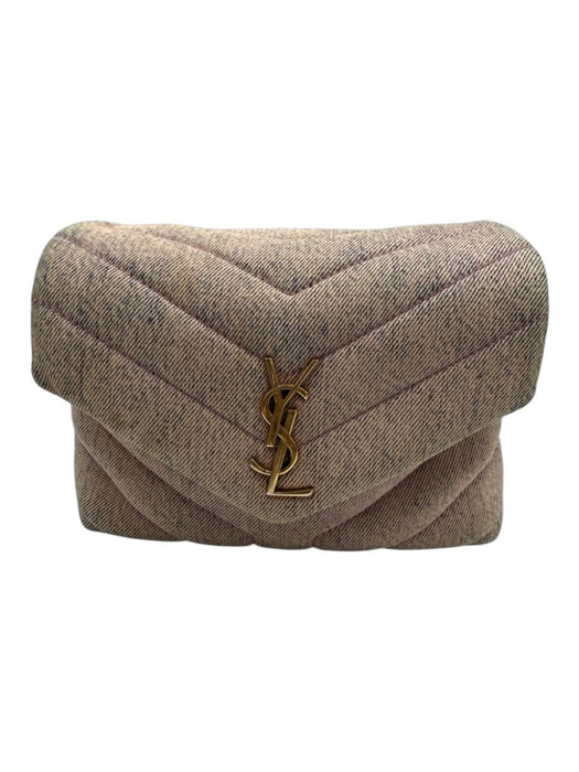 Saint Laurent Purple Cotton Denim Gold hardware Chevron Logo Crossbody Strap Bag Purple / Small