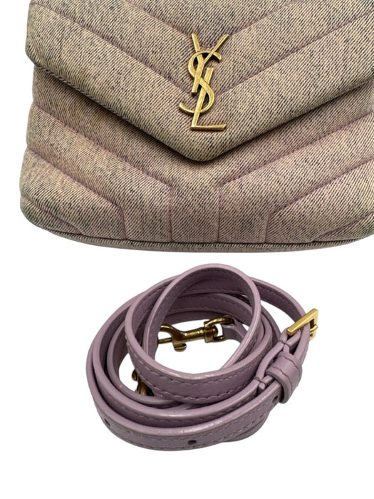 Saint Laurent Purple Cotton Denim Gold hardware Chevron Logo Crossbody Strap Bag Purple / Small