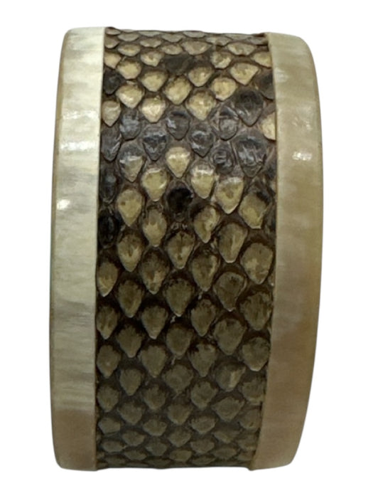 Taupe & Beige Snakeskin Horn Snake Wide Bangle Bracelet Taupe & Beige