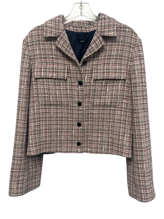 Theory Size 8 Pink, Tan & Black Cotton Blend Tweed Patch Pocket Button Up Jacket Pink, Tan & Black / 8