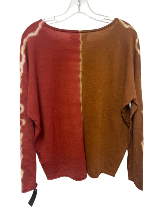 Notshy Size L Tan & Burnt Orange Wool Light Weight Long Sleeve Tie Dye Boxy Top Tan & Burnt Orange / L