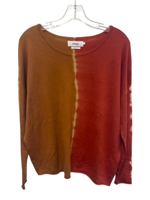 Notshy Size L Tan & Burnt Orange Wool Light Weight Long Sleeve Tie Dye Boxy Top Tan & Burnt Orange / L