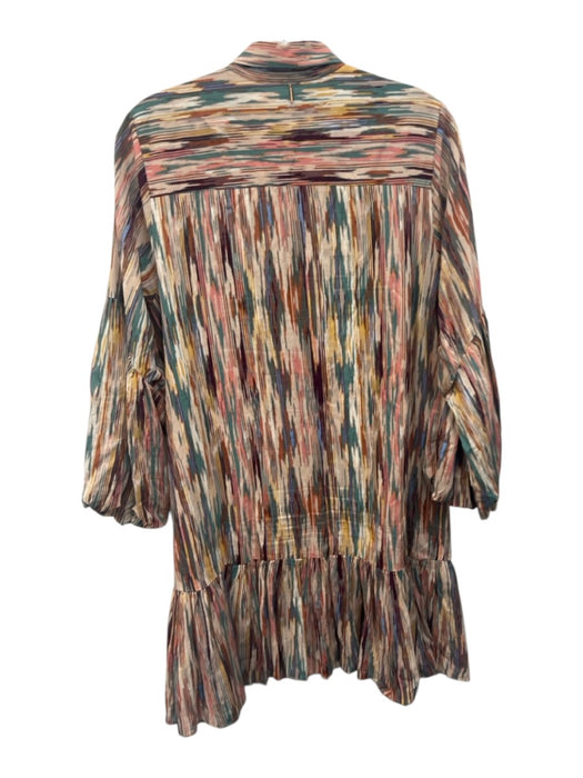Misa Size M Pink, Green & Multi Print Rayon Blend Long puff sleeve Streaks Dress Pink, Green & Multi Print / M