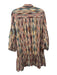 Misa Size M Pink, Green & Multi Print Rayon Blend Long puff sleeve Streaks Dress Pink, Green & Multi Print / M