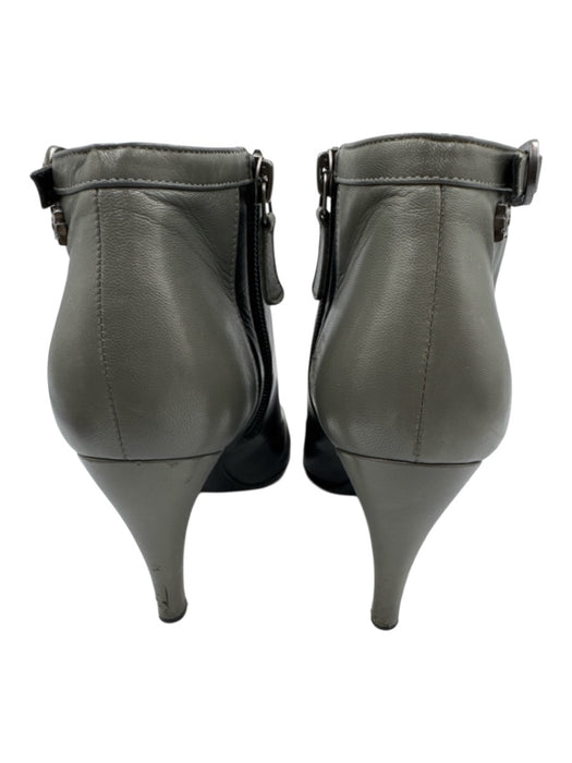 Chanel Shoe Size 37.5 Gray & Black Leather Perforated Round Toe Logo Booties Gray & Black / 37.5