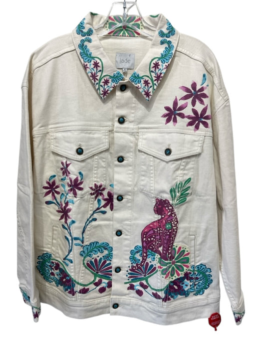 Jade by Johnny Was Size XL Cream, Blue, Purple Cotton Blend Flap Pockets Jacket Cream, Blue, Purple / XL