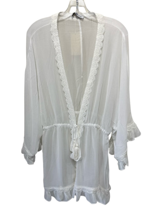 Ramy Brook Size L White Polyester Chiffon Lace Trim Tassel Tie Detail Dress White / L