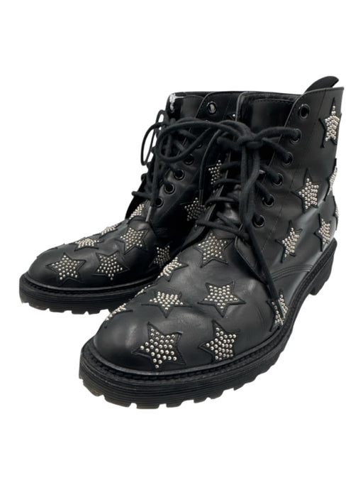 Saint Laurent Paris Shoe Size 38 Black & Silver Tone Leather Upper Studded Boots Black & Silver Tone / 38