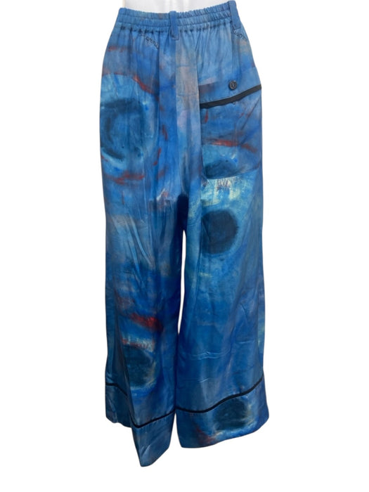Marni Size 38 Blue, Red, Black Silk High Rise Abstract Cuffed Wide Leg Pants Blue, Red, Black / 38