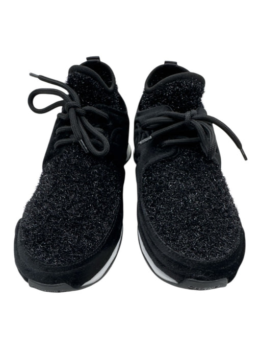 Chanel Shoe Size 39 Black Velvet Sock Style Glitter Tweed Lace Up Sneakers Black / 39