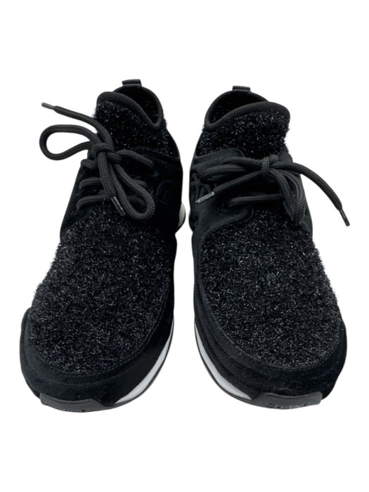 Chanel Shoe Size 39 Black Velvet Sock Style Glitter Tweed Lace Up Sneakers Black / 39