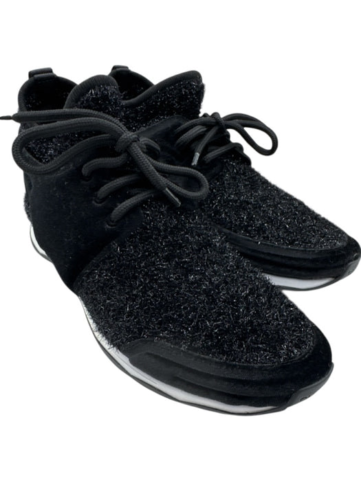 Chanel Shoe Size 39 Black Velvet Sock Style Glitter Tweed Lace Up Sneakers Black / 39