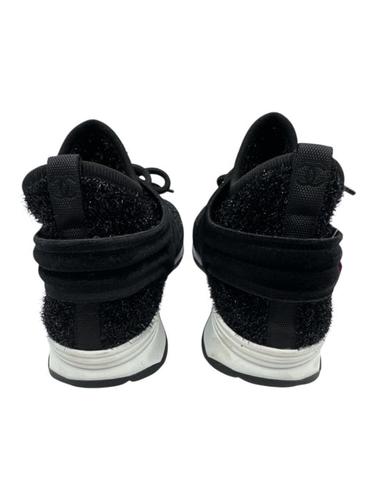 Chanel Shoe Size 39 Black Velvet Sock Style Glitter Tweed Lace Up Sneakers Black / 39