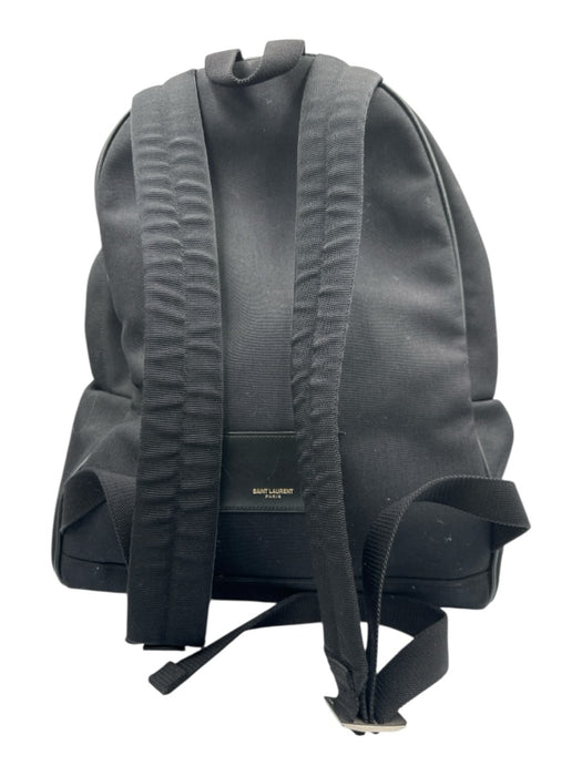 Saint Laurent Black Canvas & Leather Zip Close Backpack Adjustable Strap Bag Black