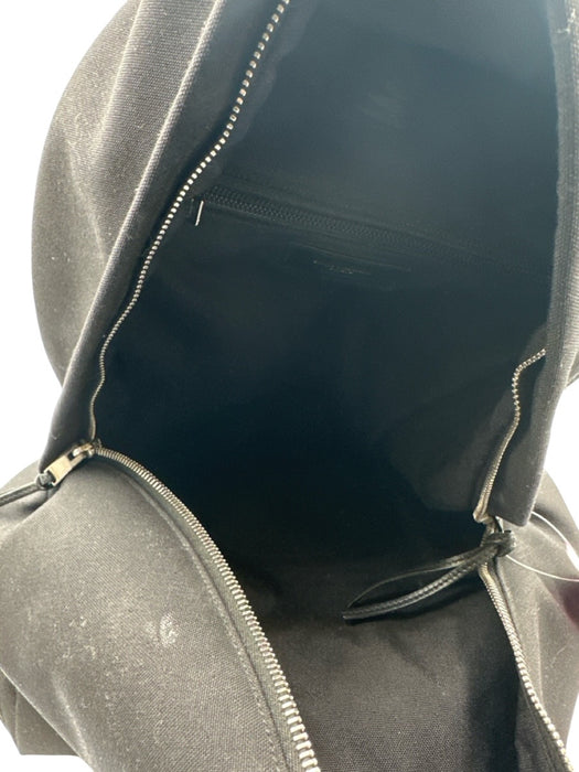 Saint Laurent Black Canvas & Leather Zip Close Backpack Adjustable Strap Bag Black