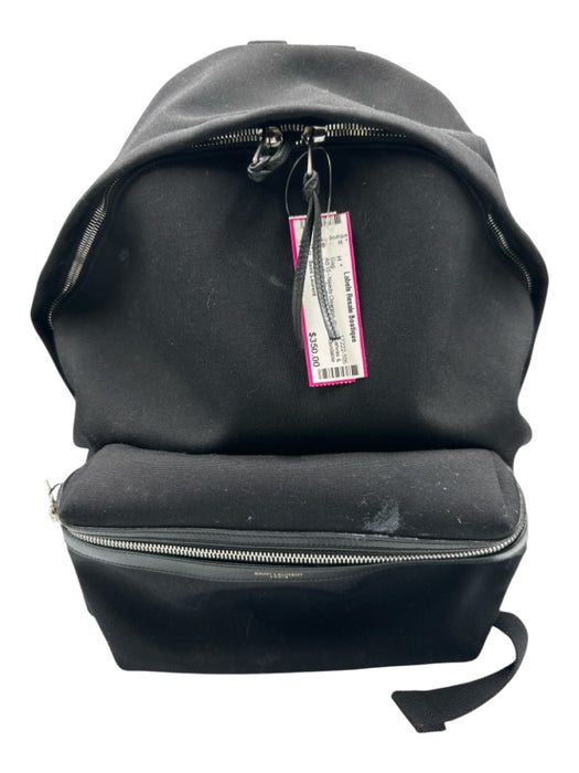 Saint Laurent Black Canvas & Leather Zip Close Backpack Adjustable Strap Bag Black