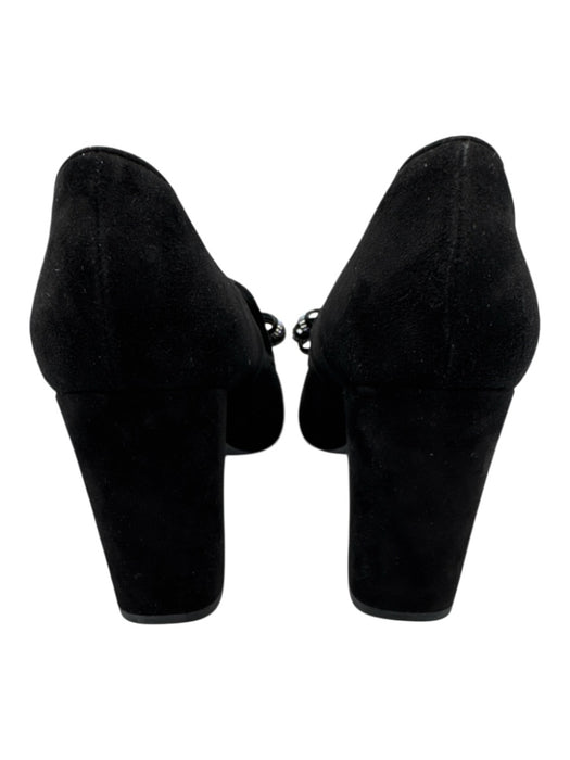 Saint Laurent Shoe Size 38 Black Leather Upper Suede Rhinestone Bow Loafers Black / 38