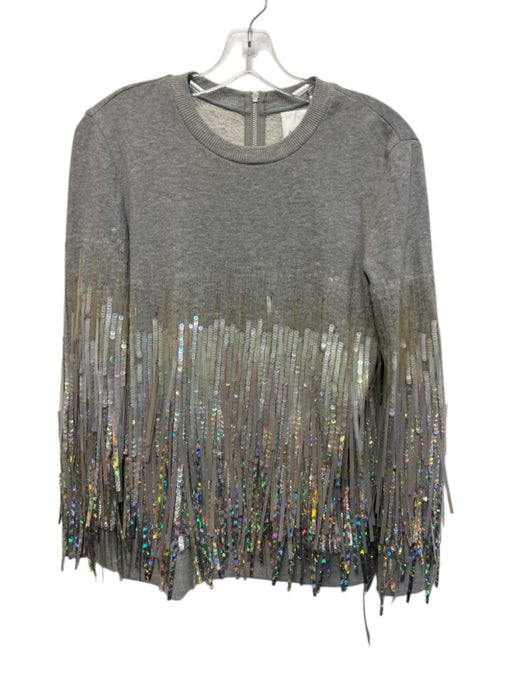 Ashish Soni Size XS Gray Cotton Sequin Gradient Sequin Fringe Back Zip Sweater Gray / XS