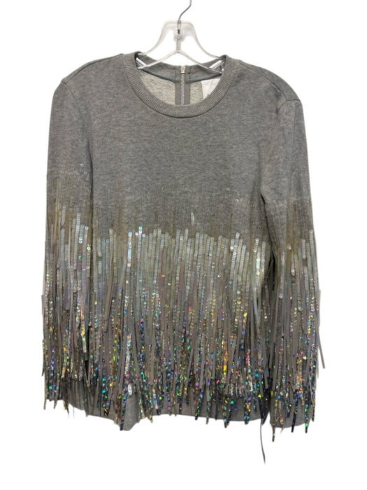 Ashish Soni Size XS Gray Cotton Sequin Gradient Sequin Fringe Back Zip Sweater Gray / XS