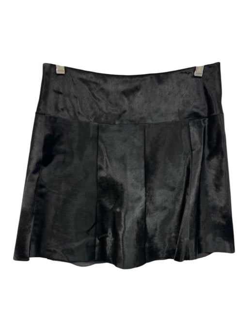 A.L.C. Size 4 Black Calfskin Pony Hair Paneled Back Zip Mini Skirt Black / 4