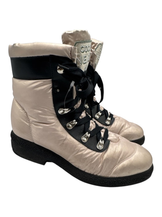 Chanel Shoe Size 38.5 Light Pink & Black textile upper Puffer Lace Up Boots Light Pink & Black / 38.5