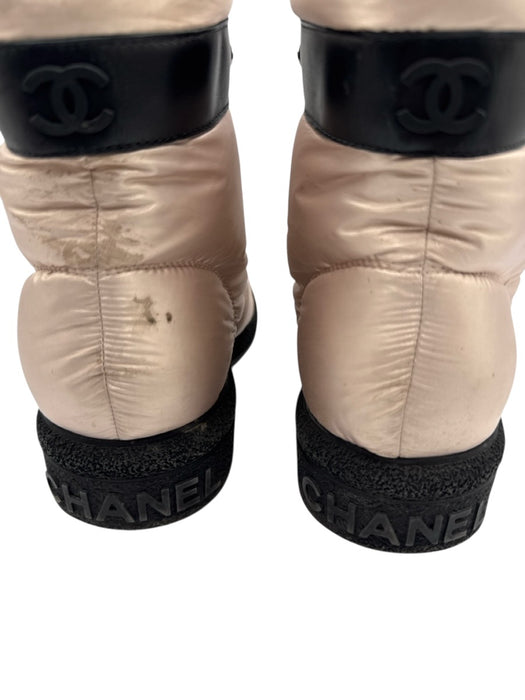 Chanel Shoe Size 38.5 Light Pink & Black textile upper Puffer Lace Up Boots Light Pink & Black / 38.5