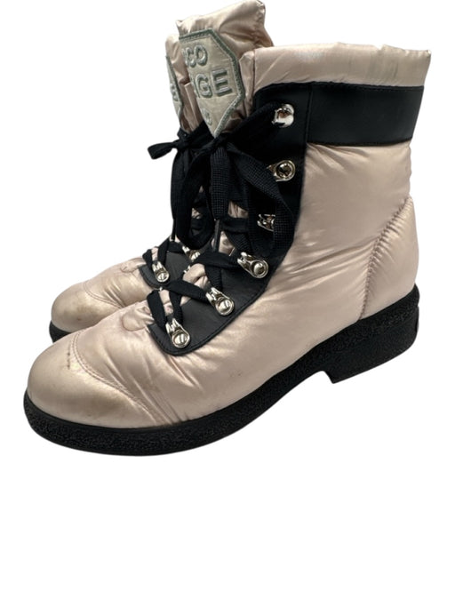 Chanel Shoe Size 38.5 Light Pink & Black textile upper Puffer Lace Up Boots Light Pink & Black / 38.5