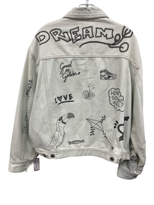 Golden Goose Size 38 Pale Blue & Black Cotton Denim Doodle Button Front Jacket Pale Blue & Black / 38