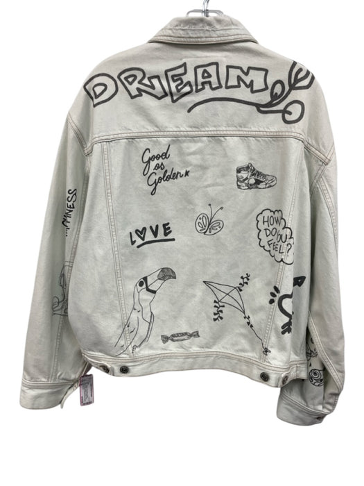 Golden Goose Size 38 Pale Blue & Black Cotton Denim Doodle Button Front Jacket Pale Blue & Black / 38