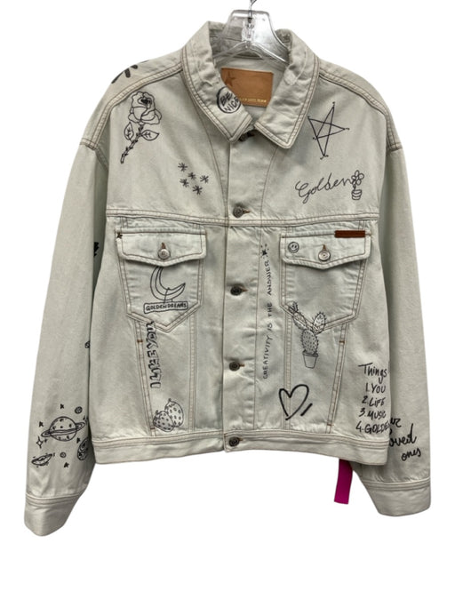 Golden Goose Size 38 Pale Blue & Black Cotton Denim Doodle Button Front Jacket Pale Blue & Black / 38