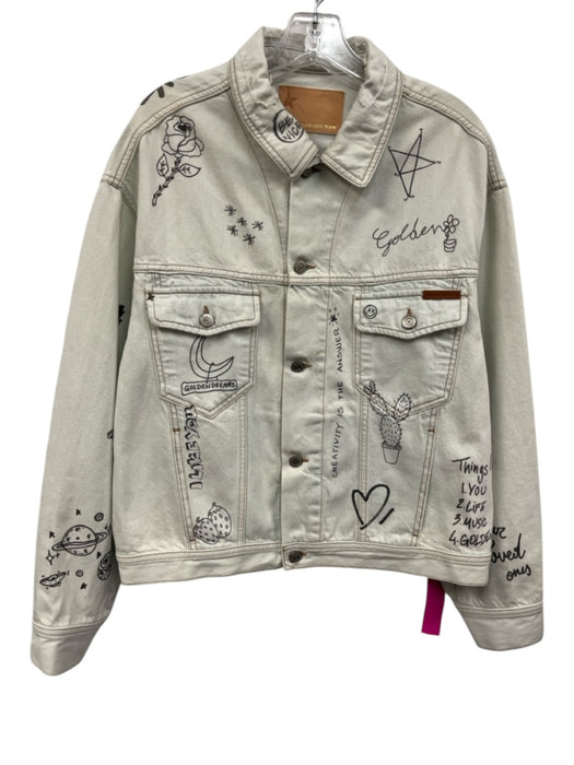 Golden Goose Size 38 Pale Blue & Black Cotton Denim Doodle Button Front Jacket Pale Blue & Black / 38