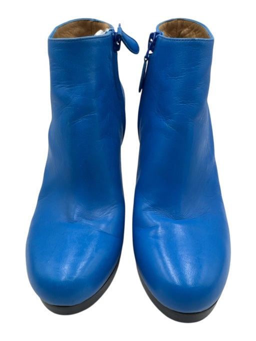 Balenciaga Shoe Size 39 Blue & Black Leather Upper Side Zip Low Platform Booties Blue & Black / 39