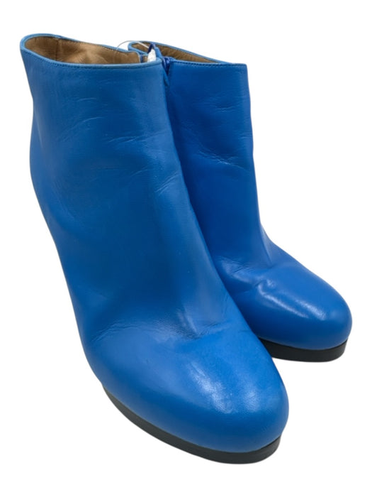 Balenciaga Shoe Size 39 Blue & Black Leather Upper Side Zip Low Platform Booties Blue & Black / 39