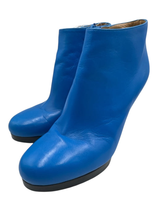 Balenciaga Shoe Size 39 Blue & Black Leather Upper Side Zip Low Platform Booties Blue & Black / 39