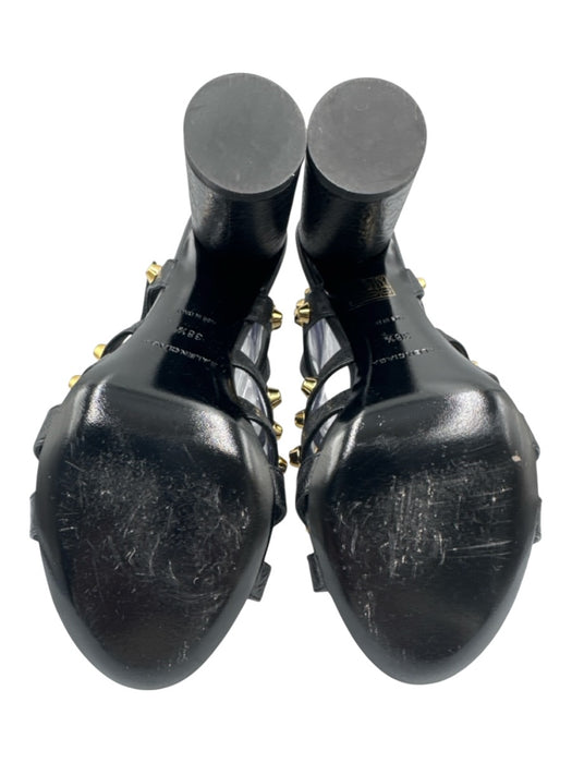Balenciaga Shoe Size 38.5 Black & Gold Tone Leather Upper Studded Caged Sandals Black & Gold Tone / 38.5