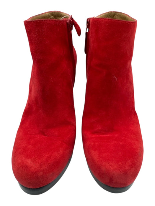 Balenciaga Shoe Size 39 Red & Black Leather Upper Side Zip Low Platform Booties Red & Black / 39