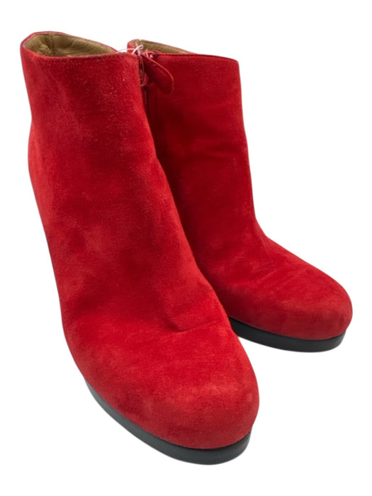 Balenciaga Shoe Size 39 Red & Black Leather Upper Side Zip Low Platform Booties Red & Black / 39