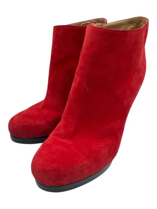 Balenciaga Shoe Size 39 Red & Black Leather Upper Side Zip Low Platform Booties Red & Black / 39