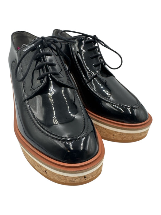 Clergerie Shoe Size 38.5 Black & Beige Leather Upper Patent Lace Up Loafers Black & Beige / 38.5