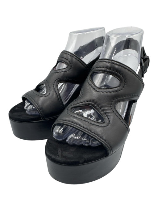 Clergerie Shoe Size 38.5 Black Leather Upper Ankle Buckle Caged Platform Sandals Black / 38.5