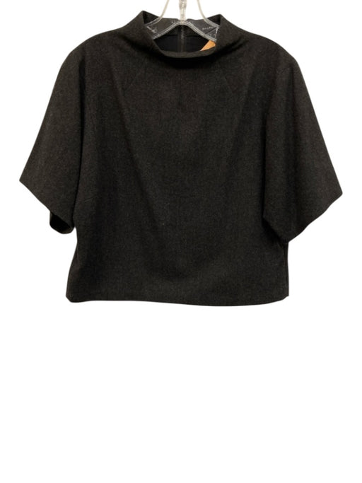 Ralph Lauren Black Label Size 4 Dark Grey Wool & Silk Zip Back High Neck Top Dark Grey / 4