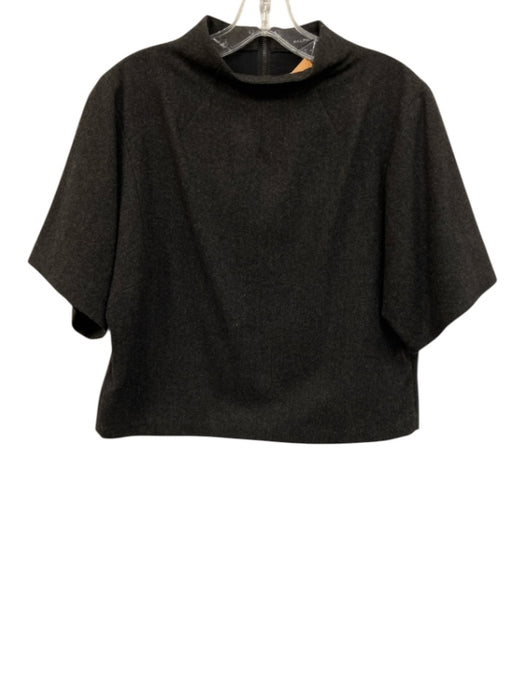 Ralph Lauren Black Label Size 4 Dark Grey Wool & Silk Zip Back High Neck Top Dark Grey / 4