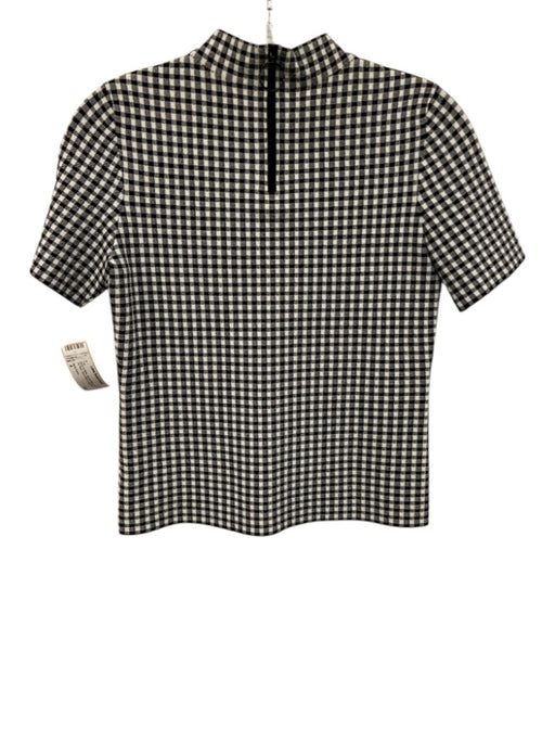 Akris Punto Size 4 Black & White Viscose Blend Gingham Zip Back Short Sleeve Top Black & White / 4