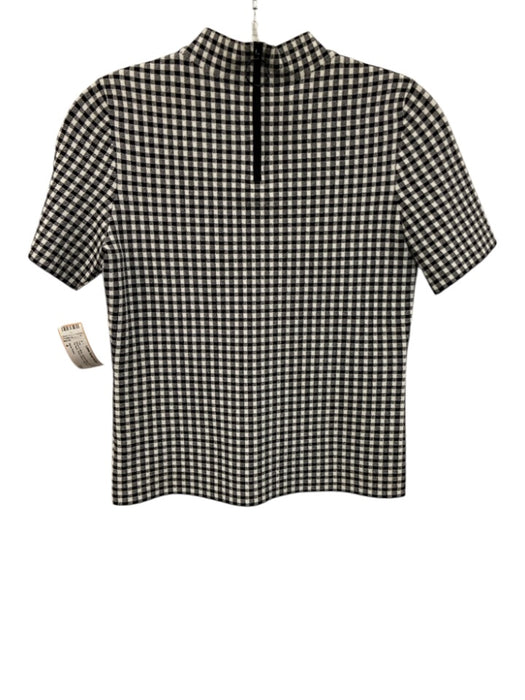 Akris Punto Size 4 Black & White Viscose Blend Gingham Zip Back Short Sleeve Top Black & White / 4