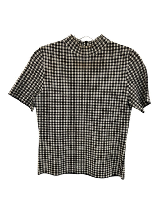 Akris Punto Size 4 Black & White Viscose Blend Gingham Zip Back Short Sleeve Top Black & White / 4