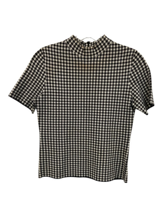 Akris Punto Size 4 Black & White Viscose Blend Gingham Zip Back Short Sleeve Top Black & White / 4