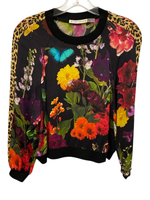 Alice + Olivia Size S Black Multi Viscose Floral Long Sleeve Top Black Multi / S